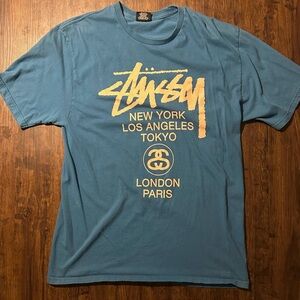 Blue Short Sleeve Tee with Urban City Graphic